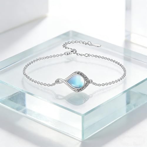 PELOVNY Celtic Knot Bracelet for Women 925 Sterling Silver Infinity Gemstone/Birthstone Bracelets Birthday Christmas Jewelry Gifts for Mom Daughter Wife - color: 02-Filigree-Moonstone