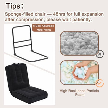 Adjustable Floor Chair with Back Support, 6-Position, Folding Japanese Meditation Tatami Chair, Comfy Gaming Chairs for Adults, Accent Sofa Reading Chairs, Living Room, Bedroom, Black - color: Black