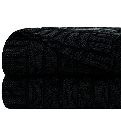 NTBAY 100% Pure Cotton Cable Knit Throw Blanket, Super Soft Warm 51x67 Knitted Throw Blanket for Couch, Sofa, Chair, Bed - Extra Cozy, Machine Washable, Comfortable Home Decor, Black - color: Black, size: Throw(51"x67")