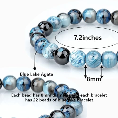 Natural Energy Healing Stone Charm Bracelet 8mm Natural Energy Healing Lava Rock Bracelet - Unisex - color: ZLY-Lake blue agate