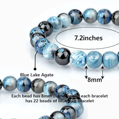 Natural Energy Healing Stone Charm Bracelet 8mm Natural Energy Healing Lava Rock Bracelet - Unisex - color: ZLY-Lake blue agate