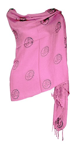 Jacquard Indian Printed Om Mantra Sun Shawl (Pink)