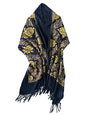 Urban CoCo Women's Embroidered Oversize Tassel Shawl Scarf Wraps for Women - color: #2-navy Blue