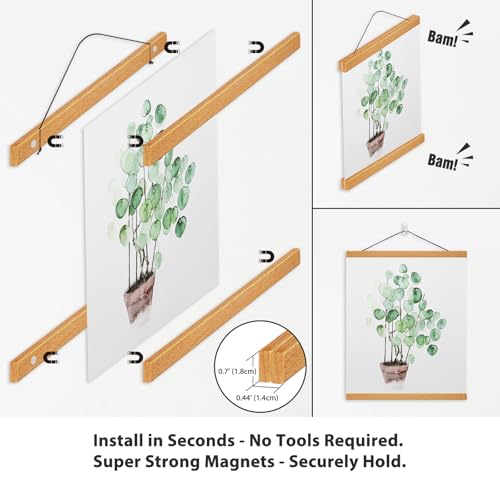 Magnetic Poster Hanger Frame, 12 Inch, Teak Wood, Fits 12x16 12x18 12x24 Prints, N52 Magnets, Clean Wall Display for Posters, Maps, Canvas & Diamond Art - color: Teak, size: 12 Inch