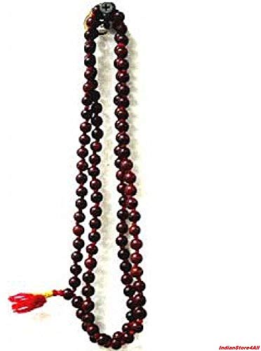 IS4A 8mm Red (Rosewood) Wood Japa Mala Beads Necklace Beads 108 + 1 Hand Knotted Meditation Prayer