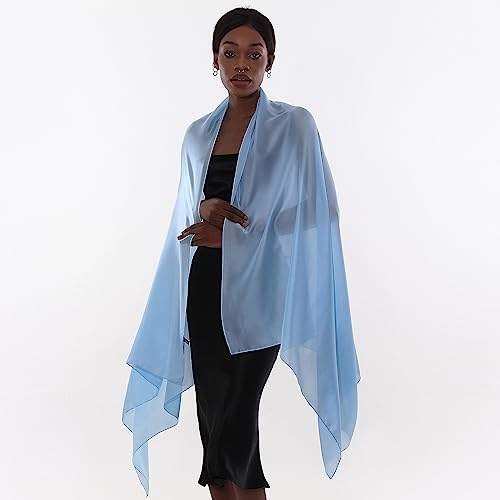 Womens Scarf Pashmina Shawls and Wraps for Evening Dresses Like Chiffon Silk Scarf for Bridal Wedding - color: Blue
