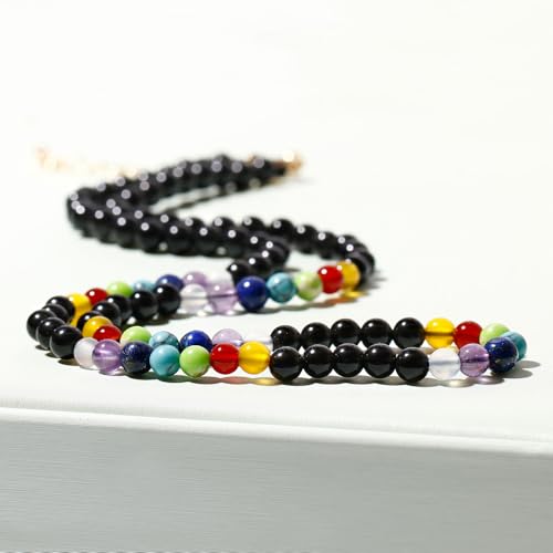 Reiki 7 Chakra Crystals Beaded Necklace Yoga Meditation Energy Jewelry Necklaces for Women and Men Relaxation Gifts - style: Black Agate