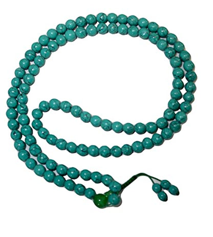 Agan Traders Authentic 108 Mala Beads Necklace – Tibetan Prayer Japamala – Meditation Necklace for Yoga Healing – Gemstone Mala Beads with Tassel for Men & Women - color: turquoise