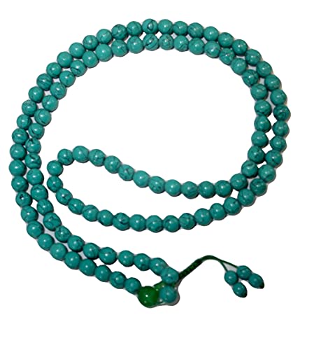 Agan Traders Authentic 108 Mala Beads Necklace – Tibetan Prayer Japamala – Meditation Necklace for Yoga Healing – Gemstone Mala Beads with Tassel for Men & Women - color: turquoise