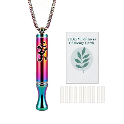 Stainless Steel Breathing Necklace with Meditation Cards, 2-in-1 Aromatherapy Necklace for Calm, Stress Support, Focus, and Urge Management for Women Men - color: Rainbow, style: Necklace with card
