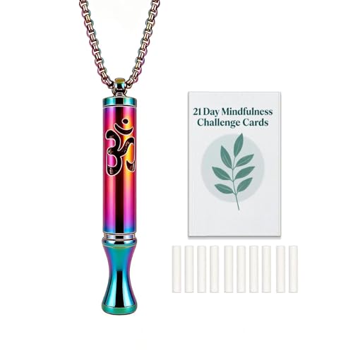 Stainless Steel Breathing Necklace with Meditation Cards, 2-in-1 Aromatherapy Necklace for Calm, Stress Support, Focus, and Urge Management for Women Men - color: Rainbow, style: Necklace with card