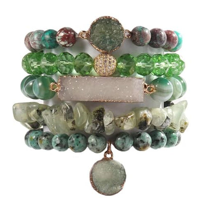 5PCS 6PCS Natural Boho Beaded Bracelets/Bangle for Women Men,Healing Turquoise Jasper Agate Crystal Gemstone Stone Chakra Multilayer Wrap Bohemian Handmade Jewelry Beads Stretch Bracelet Set