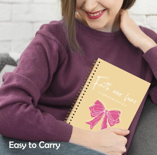 XUNLURY Faith over Fear Coquette Pink Bow Christian Notebook, Inspirational Christian Journal Gifts for Women, Preppy Prayer Journal, Bible Study Hardcover Spiral Notebooks, 5.5x8.3 Inch - color: Color_E