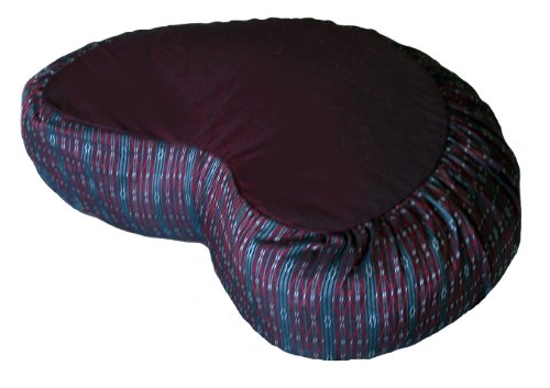 Meditation Cushion Crescent Zafu Pillow - Global Weave Burgundy - color: Global Weave Burgundy