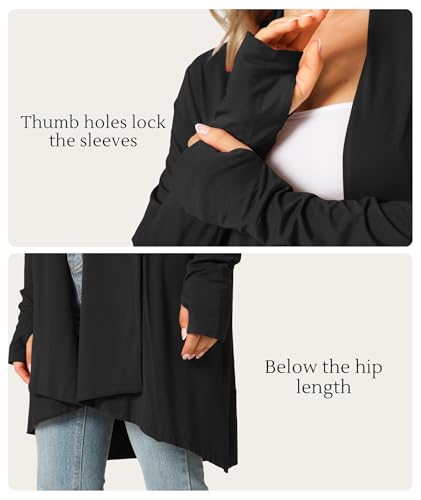 LazyCozy Women's Lightweight Long Sleeve Draped Cardigan Slouchy Open Front Cover Up Stretch Jersey Sweater - color: Black, size: Small