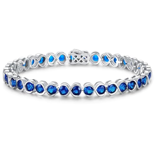 Birthstone Bracelets for Women, Sterling Silver 7 Inch Infinity Tennis Bracelet, Wedding Anniversary Birthday Jewelry Gifts for Women Wife Girlfriend Mom Her - color: 09-Sep-Sapphire
