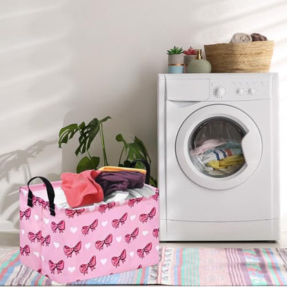 Storage Basket Home Shelf Basket Kids Organizer Box Clothes Laundry Hamper Nursery Bin Gift Laundry Basket with Handles Pink Bowknot Pattern for Home - color: Pink Bowknot