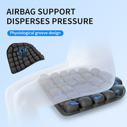 Inflatable Seat Cushion - Portable Travel Cushion for Airplane, Office & Camping - Adjustable Support with Pressure Dispersion to Prevent Discomfort & Bedsore