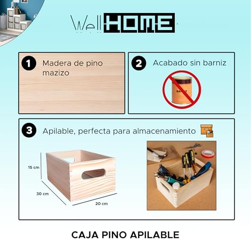 WELL HOME - Solid Pine Stackable Storage Box 30x20x15cm