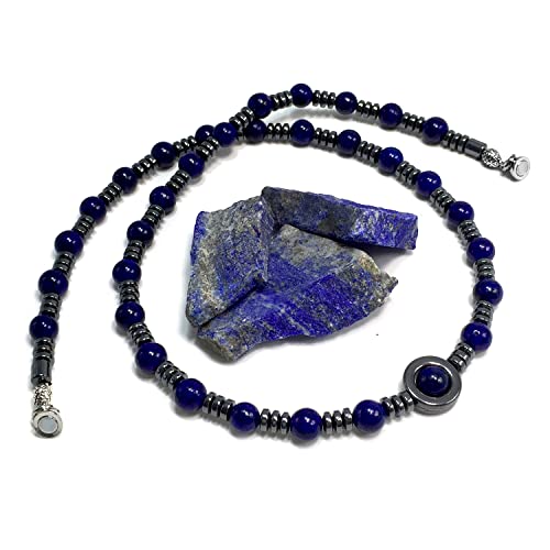 Healing Stress Anxiety Meditation Grounding Energy Gemstone Necklace Series - color: Healing Gemstone Necklace Series-Natural Lapis Lazuli -6 mm 18 inch- Stone