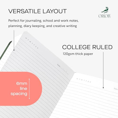Oriole Vegan Leather Ruled Notebook - Racing Green | 176 Pages of Thick Lined Paper | Soft Touch Hardcover Journal (5 x 8 in) with Gold Foil Bird Design & Luxury Gift Box - color: Racing Green