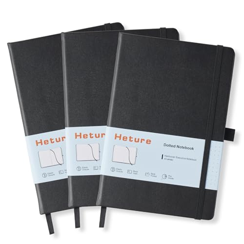 Heture Hardcover Dotted Notebooks, A5 Dotted Journal Notebook for Writing 160 Pages, 8.2 x 5.5 inch, Classic Dotted Notebooks for College/Work/Travel(Dotted-3 Pack, Black) - color: Black, style: Dotted-3 Pack