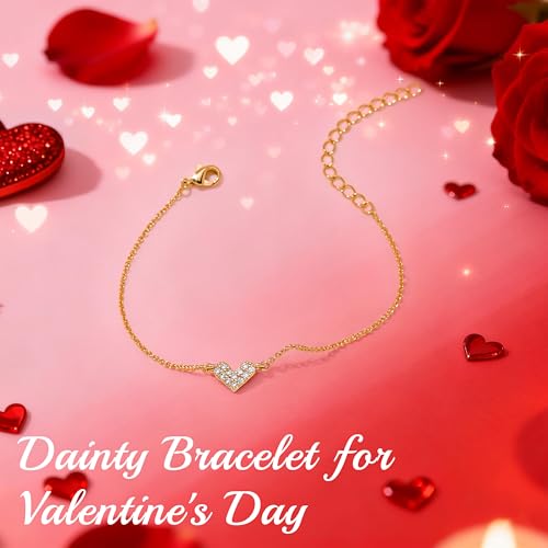 3mm Diamond Classic Tennis Bracelet for Women Dainty, Gold Jesus Cross Bracelets Trendy, 14K Gold Plated Heart/Evil Eye/Pearl/Starfish & Seashell Charm Bracelets for Women Bulk - style: Gold Plated Heart
