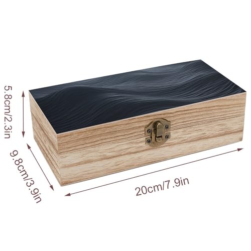 Deep Black Waves Wooden Storage Box with Hinged Lid And Front Clasp Decorative Storage Keepsake Boxes Wooden Gift Jewelry Organizer Boxes Office Desk Organizer