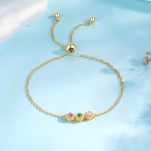 Personalized Birthstone Bracelet for Women – 925 Sterling Silver Adjustable Family Mothers Day Bracelet with Birthstones, Mothers Day, Christmas,Birthday Gift for Mom, Grandma, Wife, Bridesmaid - color: A-3 Birthstones