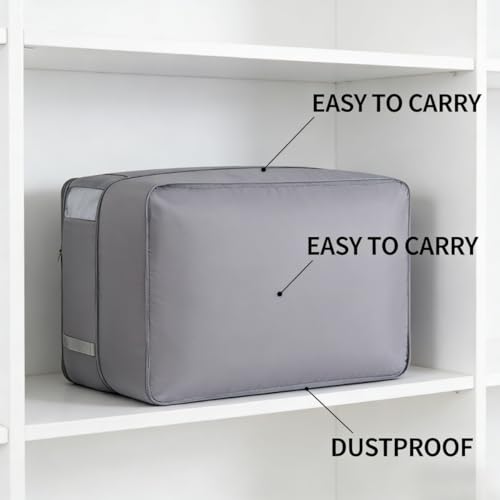 Medium Foldable Storage Bag, 11.8x20.5x16.5in Two Floors Organizer Bag with Sturdy Handles, Zipper Closure, for Comforters, Bedding, and Seasonal Clothes (Grey)