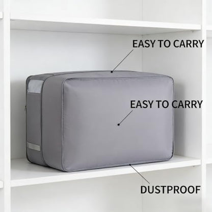 Medium Foldable Storage Bag, 11.8x20.5x16.5in Two Floors Organizer Bag with Sturdy Handles, Zipper Closure, for Comforters, Bedding, and Seasonal Clothes (Grey)