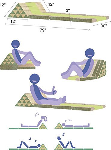 Leewadee 3-Fold Mat XXL with Triangle Cushion – Firm TV Pillow, Foldable Mattress with Cushion Made of Eco-Friendly Kapok, 67 x 31 inches, Blue - color: Sf28 - Blue, size: 3 seating segments XL