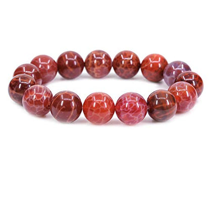 Keleny Natural Gem Semi Precious Gemstones 14mm Round Beads Crystal Stretch Bracelets 7 Inch Unisex - color: 14mm Red Crab Fire Agate