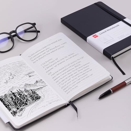 deli A5 Lined Journal Notebook, 160 Pages Hardcover Writing Notebook, 5.5"x8.2" College Ruled Notebook for Office, School, Work Notes (Black) - color: Black