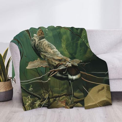 Underwater Catfish Prints Throw Blanket (320g Flannel) Anti-Pilling Warm Fuzzy Blankets for Bed Sofa Couch Travel 40x30 Inch - color: Underwater Catfish, size: 40x30 Inch