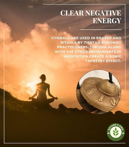 Tibetan Tingsha Cymbals Meditation Chime Bells, 6.3 cm with Tibetan Cloth Bag, Embossed Om Mani Padme Hum Symbols, Traditional Percussion Instrument for Meditation, Yoga, and Sound Healing - color: OM Mane Padme Hum Symbols