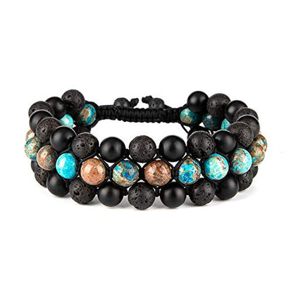 8mm Natural Lava Rock Stone Bracelets for Men, Healing Crystal Essential Oil Diffuser Beads Bracelet Chakra Yoga Energy Anxiety Gemstone Bracelet - color: Sea Sediment + Lava Rock + Agate