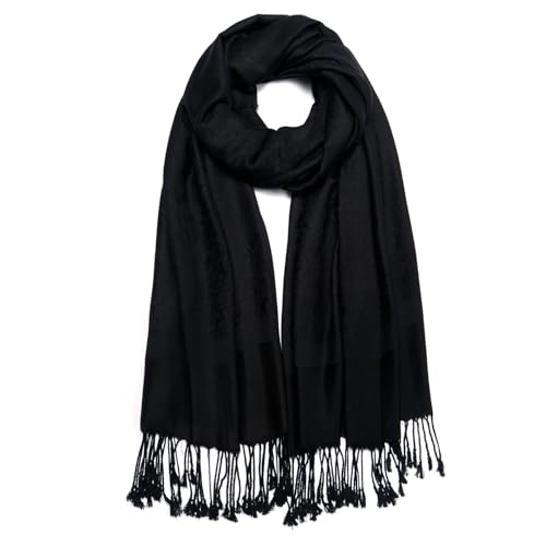 QIUTIMIY Paisley Pashmina Shawl Wrap Women Reversible Vintage Jacquard Pashmina Rave Scarf with Fringe for Evening, Wedding - color: Flower2-black