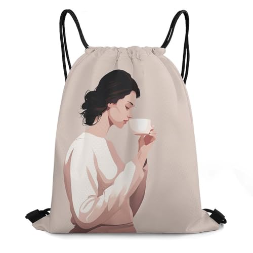 Woman And Cup Drawstring Backpack Travel Sports Drawstring Bags Portable Storage Gym Bag for Men Women, 35*42cm, Style-8 - color: Style-8