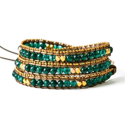 YGLINE Natural Stone Wrap Bracelet for Women Boho Bracelets Healing Crystal Beaded Bracelet Adjustable 3/5 Wraps Bracelet Handmade Birthday Gifts for Women - color: Green Agate(3 wraps)