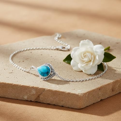 PELOVNY Celtic Knot Bracelet for Women 925 Sterling Silver Infinity Gemstone/Birthstone Bracelets Birthday Christmas Jewelry Gifts for Mom Daughter Wife - color: 02-Filigree-Turquoise