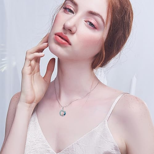 Sterling Silver Cute Animal Pendant Necklace Fox/Snake/Unicorn/Owl on Moon/Rabbit/Horse Necklace Jewelry for Women Mom Sister - style: Fox Blue Crystal