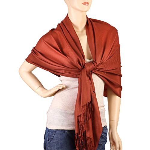 Falari Women's Soft Solid Color Pashmina Shawl Wrap Scarf, for Wedding, Bridesmaid Gifts, Evening Dress - color: Rust