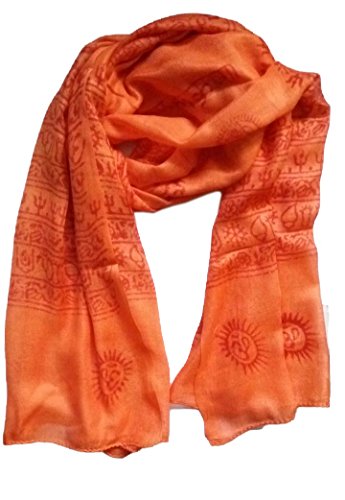 KVR Hindu Pooja Religious Cotton Indian prayer scarf with OM Krishna Ganesha Shiva Nataraja yoga spiritual auspicious prints - color: Orange-krishna-1