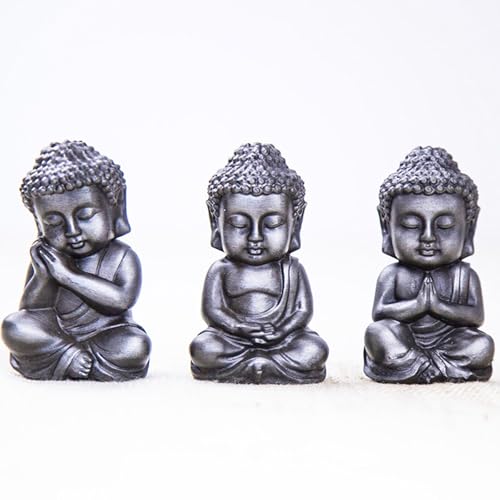 Mini Meditation Buddha Ornament, Solid Cast Iron Figurine, Outdoor Garden Decor Sculpture, Feng Shui Artwork for Home Living Room (Silvery,1)