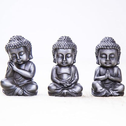 Mini Meditation Buddha Ornament, Solid Cast Iron Figurine, Outdoor Garden Decor Sculpture, Feng Shui Artwork for Home Living Room (Silvery,1)