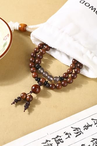 Unisex mala bracelet for Men and Women, Healing Bracelet, natural wood, 45 beads 8mm, 15" stretch, double‑wrap, meditation & luck, with gift pouch.
