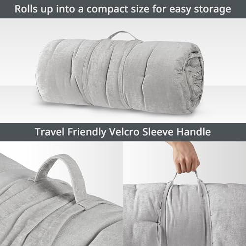 Intelligent Design Edelia Foldable Poly Chenille Light Weight Lounge Floor Pillow Cushion Tufted Seat for Meditation, Game Playing, Yoga, Reading with Travel Wrap, 74x27, Gray - color: Gray