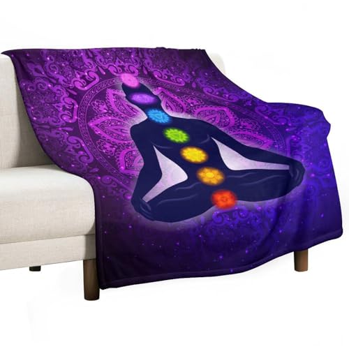 Seven Chakra Yoga Meditation Lotus Purple Mandala A Soft and Thick 280g Flannel Blanket with Excellent Insulation Effect 50"x60"