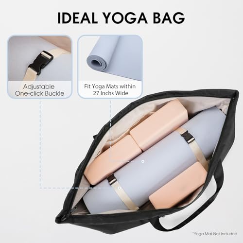 Large Yoga Mat Bag with Shoes Compartment and Wet Pocket Ladies Pilates Gym Tote Bag with Yoga Mat Holder Strap for Women Men Workout Carrier Stuff Accessories - color: Black